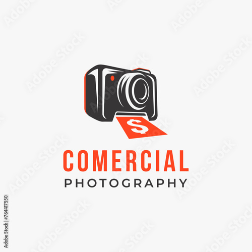Commercial photography logo icon vector template, camera printing money logo icon on white background