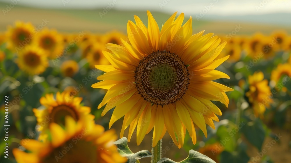 field of yellow sunflower flowers. summer background
