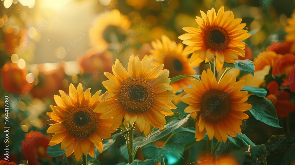 field of yellow sunflower flowers. summer background field of yellow sunflower flowers. summer background