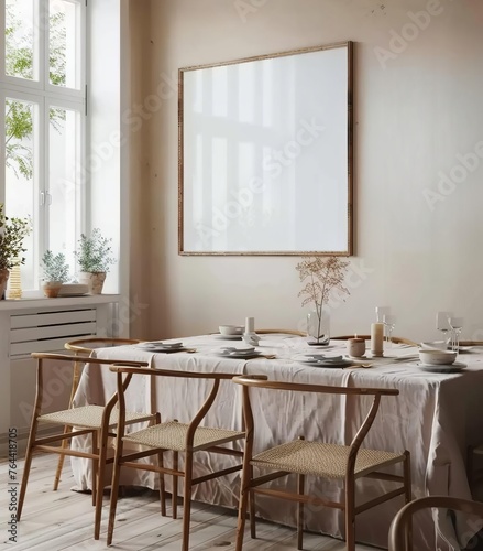 Frame Mockup Set in a Farmhouse Dining Room. Made with Generative AI Technology