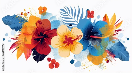 Pacific Islander Heritage month abstract banner with tropical flowers.