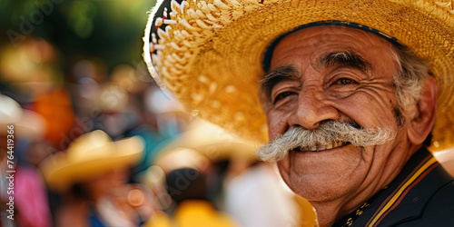 an old Mexican man with a mustache wearing a traditional sombrero, generative AI