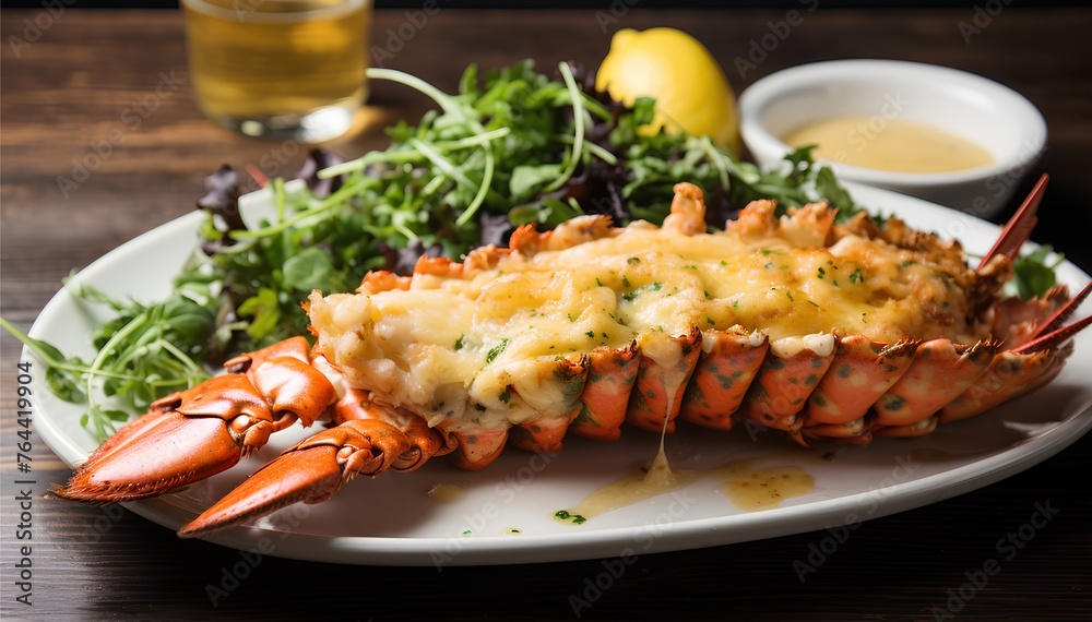 Lobster Thermidor, lobster drizzled with a rich sauce, stuffed back into the shells, sprinkled with Parmesan