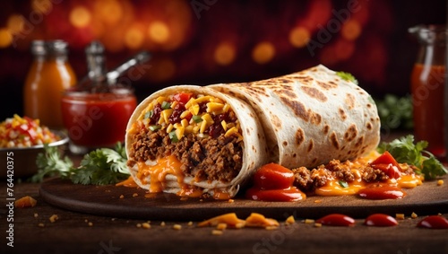 Burritos, with savory ingredients, meat such as beef, chicken, or pork, and often include other ingredients