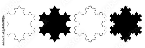 outline silhouette Koch snowflake icon isolated on white background