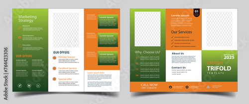 Tri fold Business Brochure Template Layout. Corporate Design Leaflet with Replaceable Image Shape. colorful Template triple folding brochure printing 