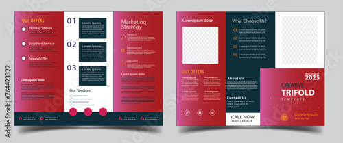 Tri fold Business Brochure Template Layout. Corporate Design Leaflet with Replaceable Image Shape. colorful Template triple folding brochure printing 