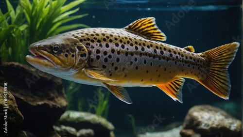 The Brown trout (Salmo trutta fario) in the aquarium