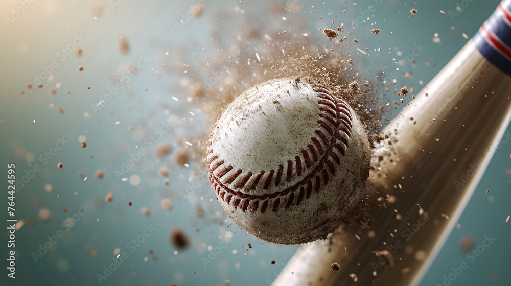 Explosive impact in baseball: Bat strikes the ball, causing a dramatic disintegration, showcasing the raw power and excitement of the game.
Explosive impact in baseball: Bat strikes the ball, causing a dramatic disintegration, showcasing the raw power and excitement of the game.