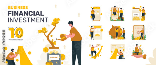 Business financial investment saving money illustration set