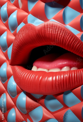 Womans Mouth With Red and Blue Pattern © RajaSheheryar