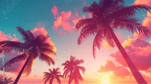 summer background tropical palm trees © megavectors