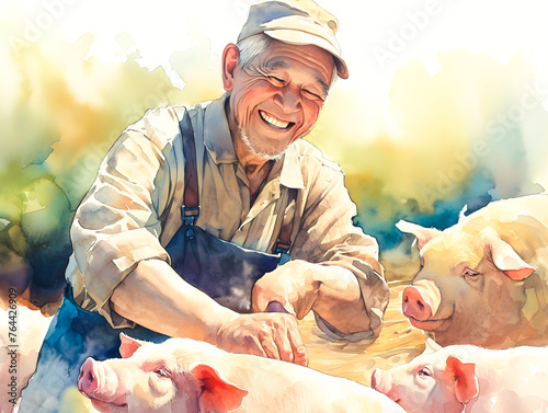 養豚場で働く笑顔の高齢男性 photo