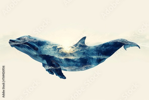 Giant Blue Whale Floating in the Air