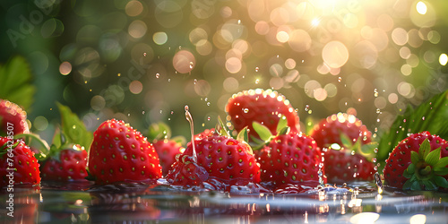 Strawberries are in a water splash,Refreshing Strawberry Splash: Juicy Berries in Water,Tempting Strawberry Delight: Freshness Enhanced by Splash  © Vision