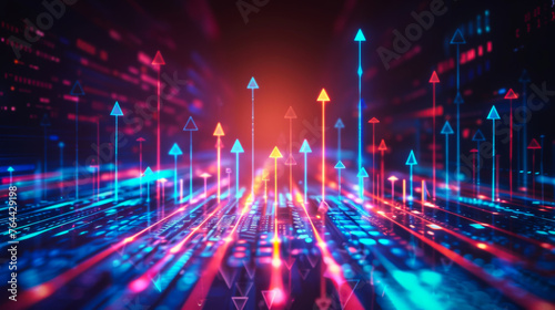 Futuristic raise arrow chart digital transformation abstract technology background. Big data and business growth currency stock and investment economy
