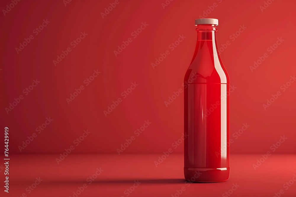 Blank glass bottle mockup on red background for mockup. Blank glass bottle mockup on red background for mockup.