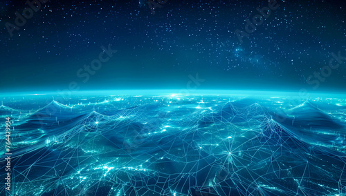 The Earth in space, highlighting global communication and technology networks enveloping the planet photo