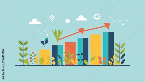 Colorful graphic of a thriving business ecosystem - An illustrative graph showing a flourishing business environment with plants representing growth trends