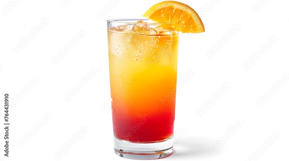 Fototapeta premium Glass of tequila sunrise cocktail isolated on white background