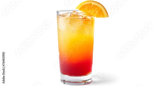 Glass of tequila sunrise cocktail isolated on white background