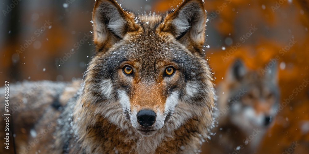 Obraz premium Wolf Looking At Camera Lens