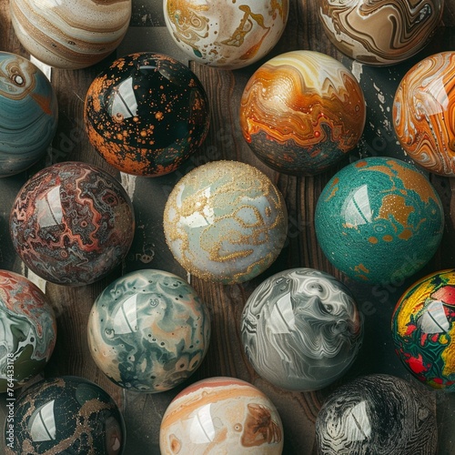 Balls crafted to resemble actual planets with unique textures and colors