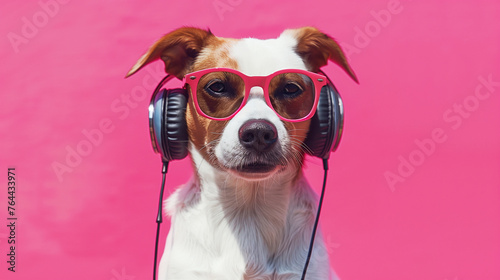 Isolated cute dog wearing headphone. AI Gereative © ImageFusion