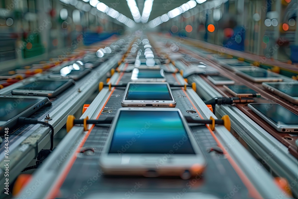 © kvladimirv - A conveyor for assembling and packaging smartphones.