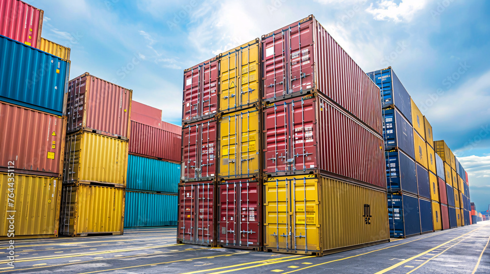 Fototapeta premium Container terminal, industrial cargo transport, harbor logistics and freight