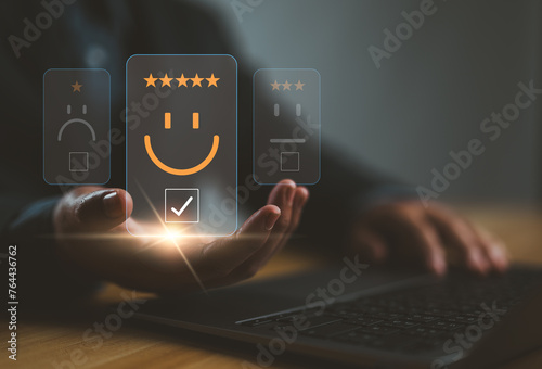 Bilde på lerret Client or consumer give rating to service experience on online application, Customer review satisfaction feedback survey, evaluate quality of service leading to reputation ranking of business