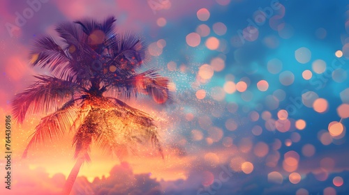 beach view with palm tree © irawan
