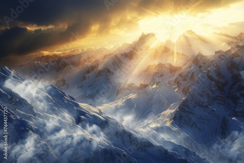 Winter Mountains Landscape Alps during Snowfall. Snow covered mountain landscape in winter.ai generative