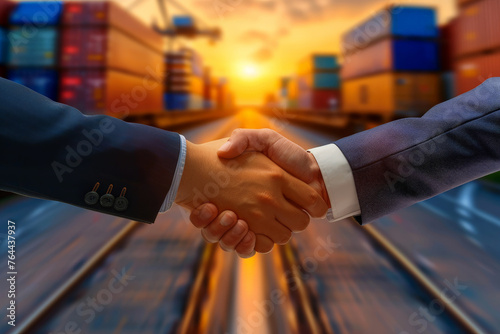 businessman handshake of business deal with logistic. Generative AI. © Phichitpon