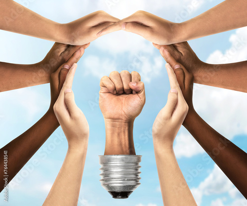 People power concept and diversity populist inspiration as a social movement idea. Human rights concept and a diverse society protecting, image as a symbol for social justice and international law.