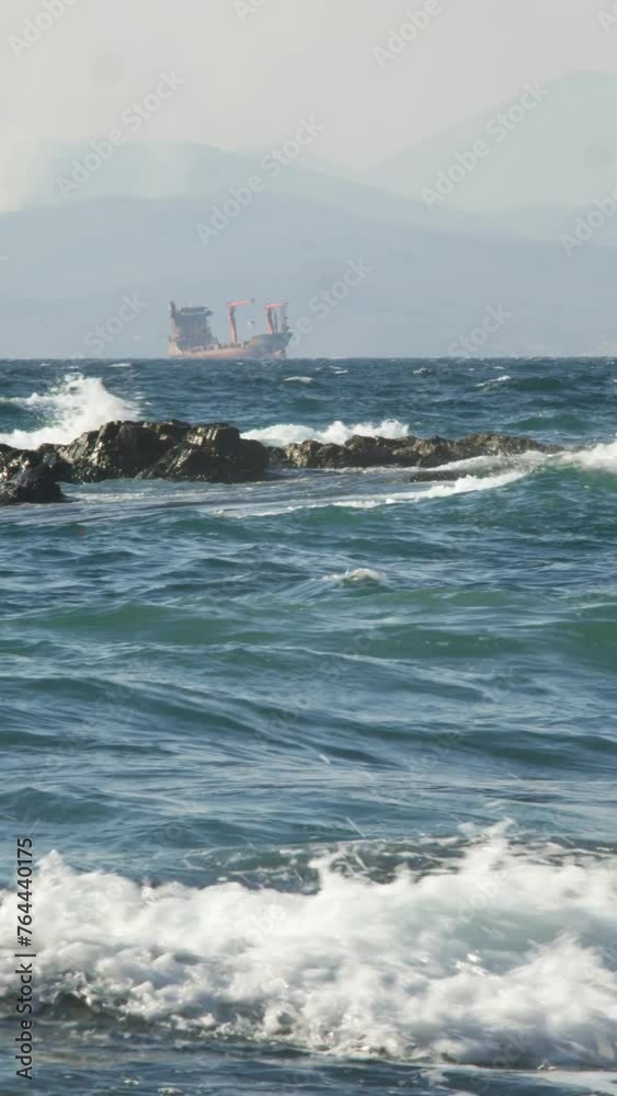 A stranded ship. Vertical video A stranded ship. Vertical video