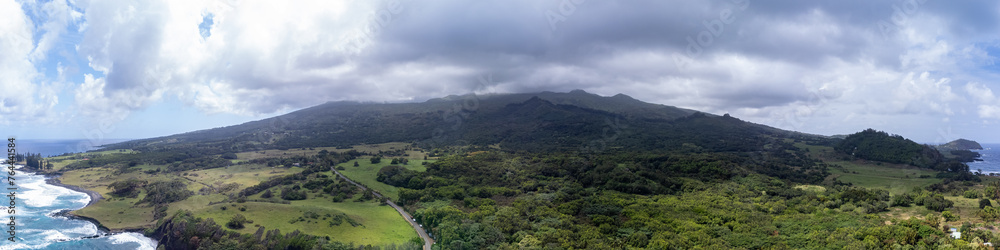 An aerial panorama of eastern Maui near Hana.