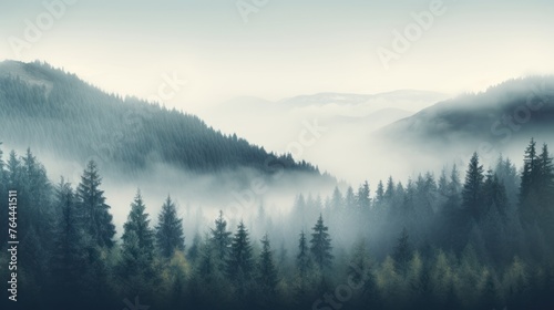 Mountain Sunrise Fog Landscape  beautiful forest