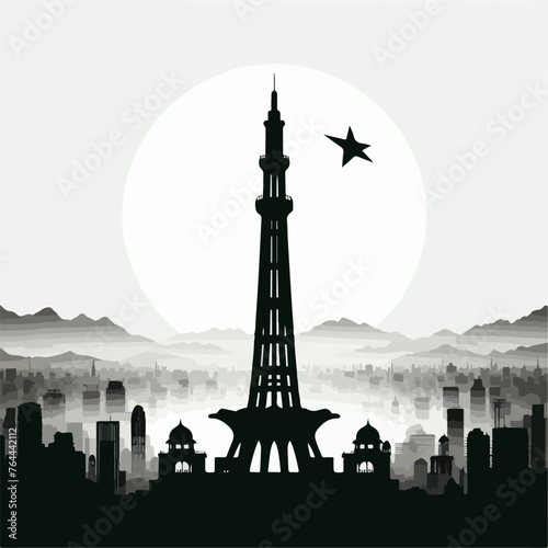 minar e pakistan silhouettes , minar e pakistan illustration , 14 august 1947 , pakistan independence , 14 august calligraphy 