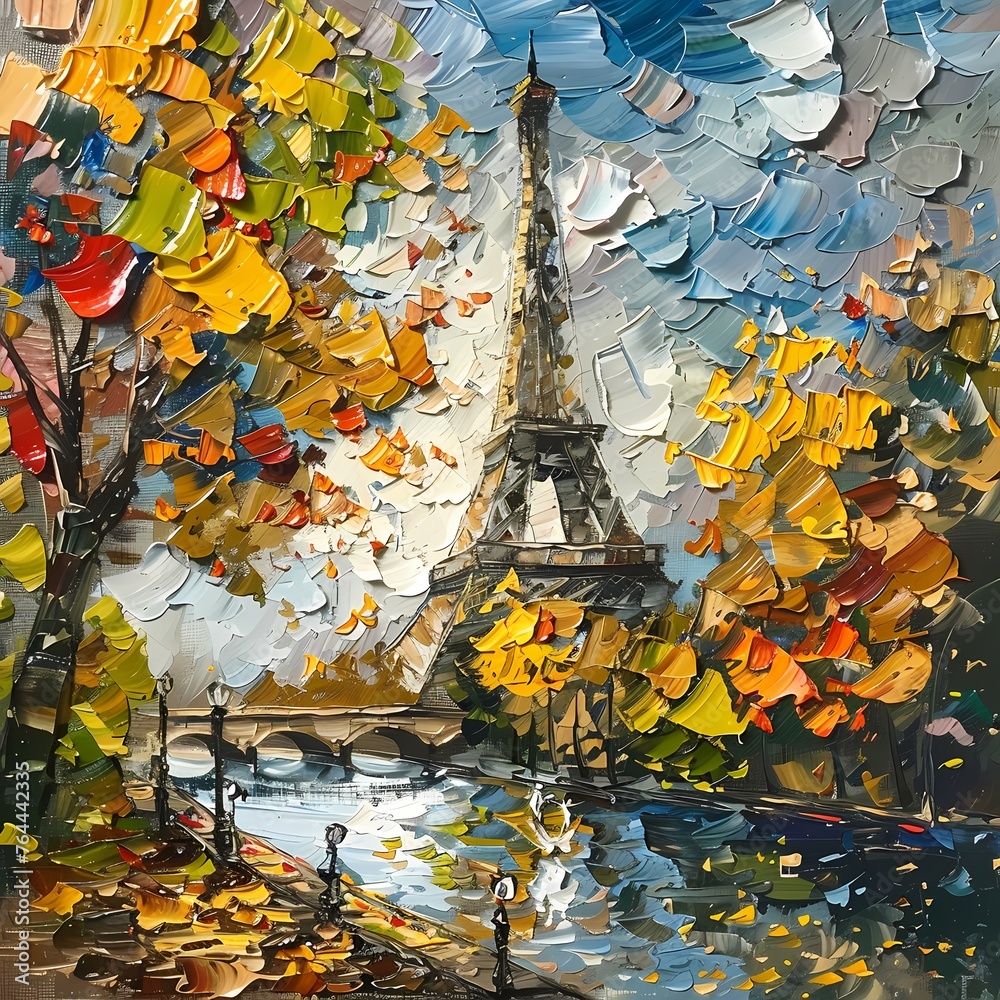 Impressionist scenery painting landscape Paris during autumn wall art or painting