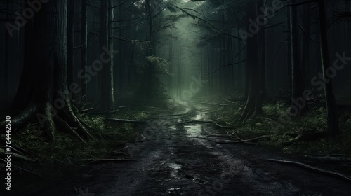 Road in dark forest ,Forest at night, environment concept,