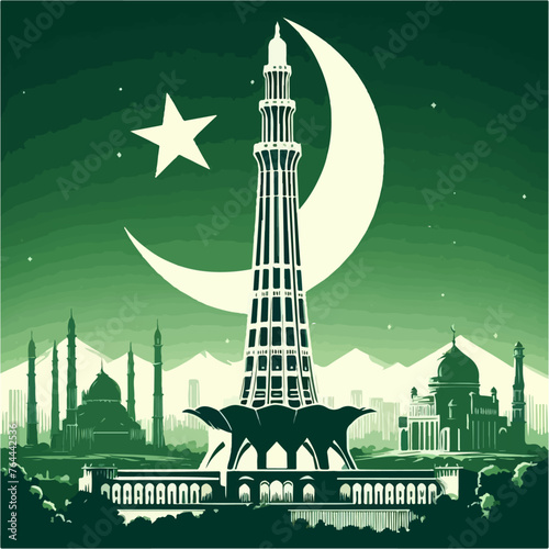 minar e pakistan silhouettes , minar e pakistan illustration , 14 august 1947 , pakistan independence , 14 august calligraphy 