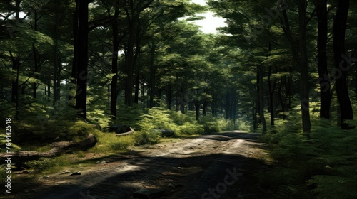 Road in dark forest  Forest at night  environment concept 