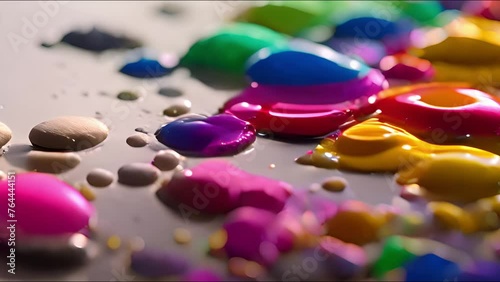 Colorfull paint drops, clor splash, drop Colorful ink in water on the floor, short video footage, Generative AI. photo