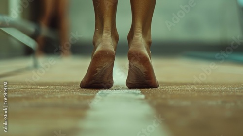 Precision and power in perfect balance showcased in a closeup of a gymnasts stance.