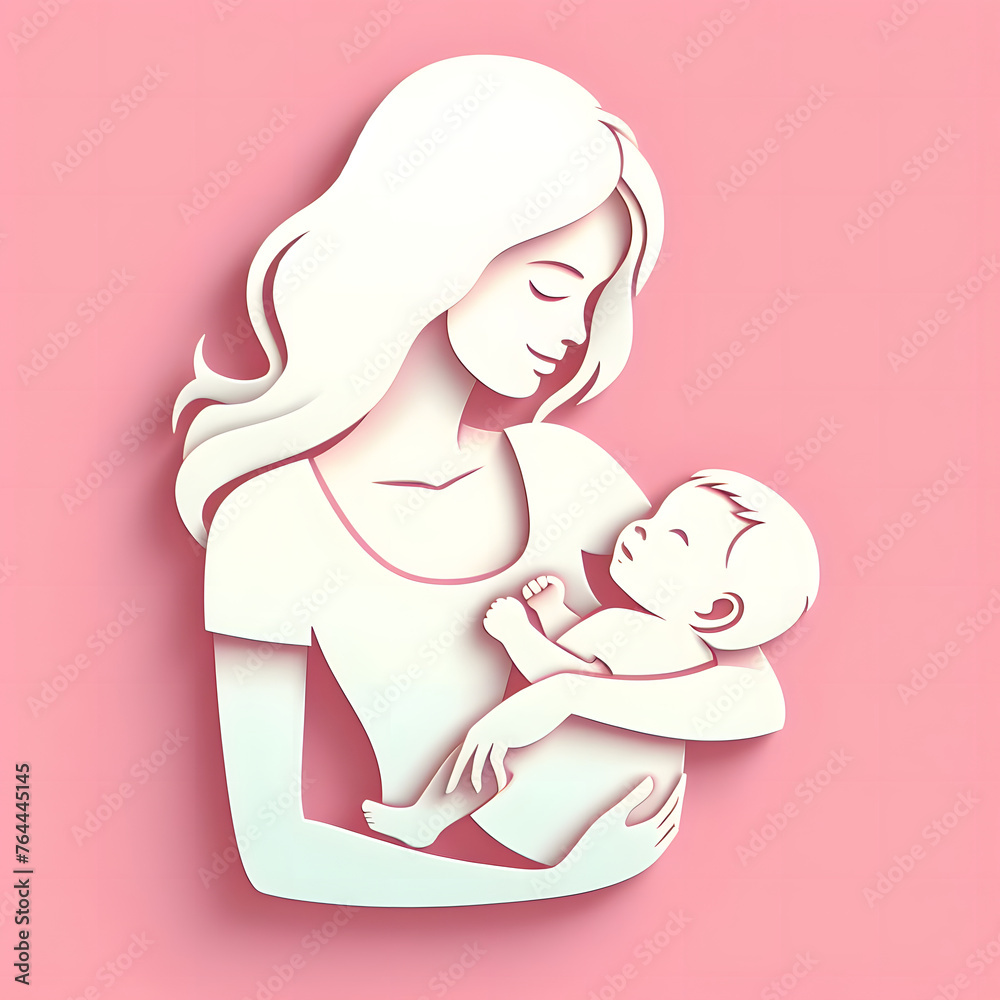 Mother with baby, paper cut illustration, isolated on pink background, Mother's Day, Mother Love Child
Mother with baby, paper cut illustration, isolated on pink background, Mother's Day, Mother Love Child