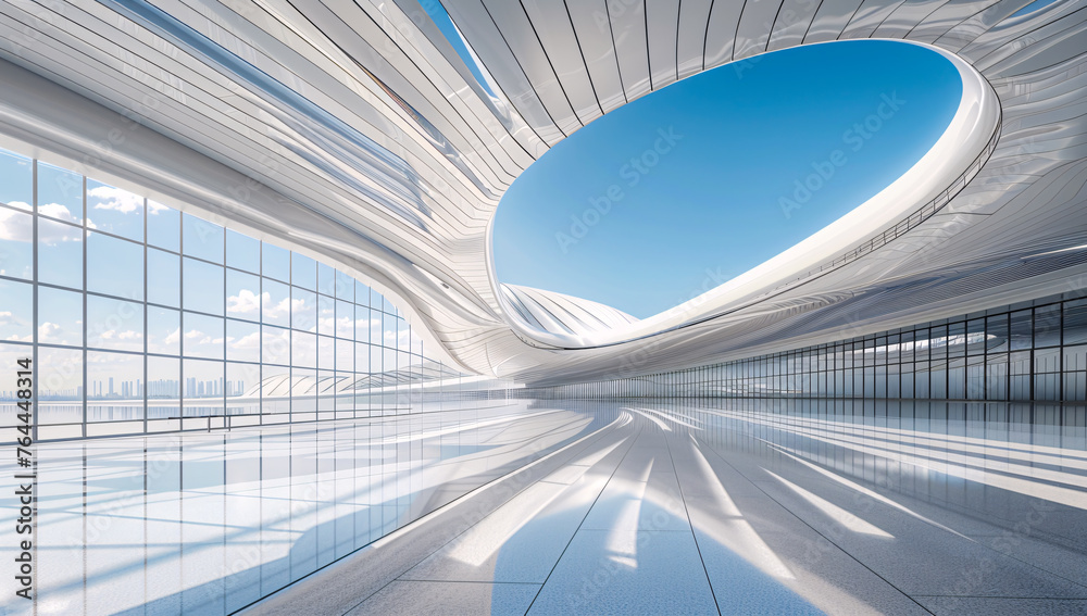 Modern Airport Interior, Architectural Design with Light Reflections