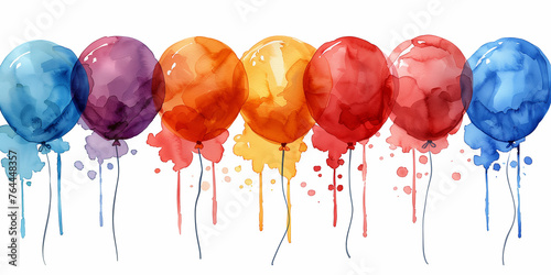 Watercolor 10th birthday clip art with 10 figures and balloons isolated on white background, Ai generated image photo