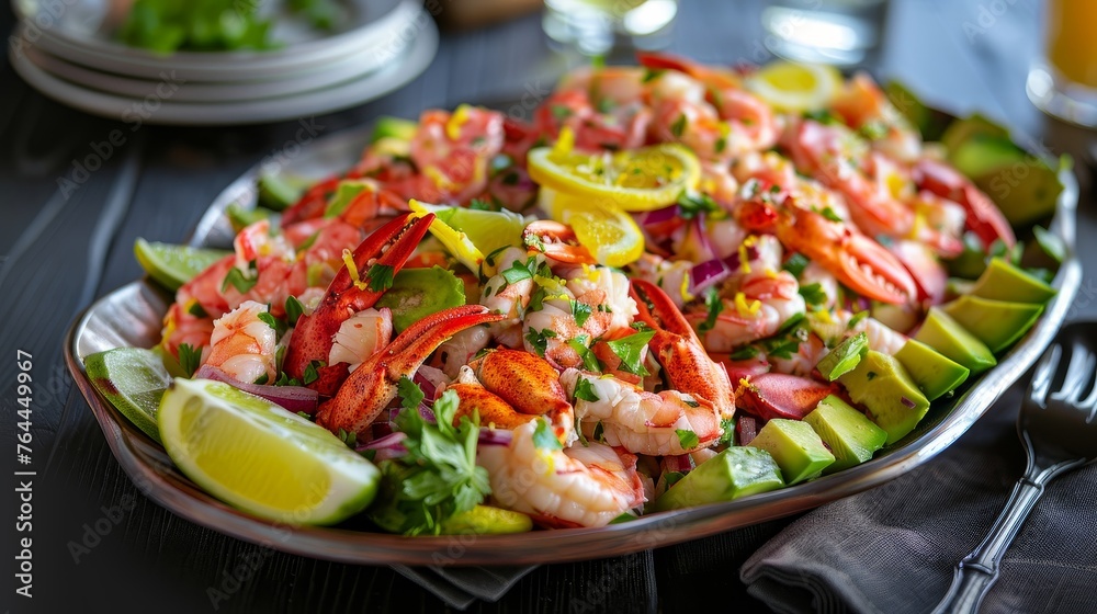 Exquisite Seafood Salad Platter Lobster Crab and Avocado with Citrus Vinaigrette for Upscale Events Exquisite Seafood Salad Platter Lobster Crab and Avocado with Citrus Vinaigrette for Upscale Events