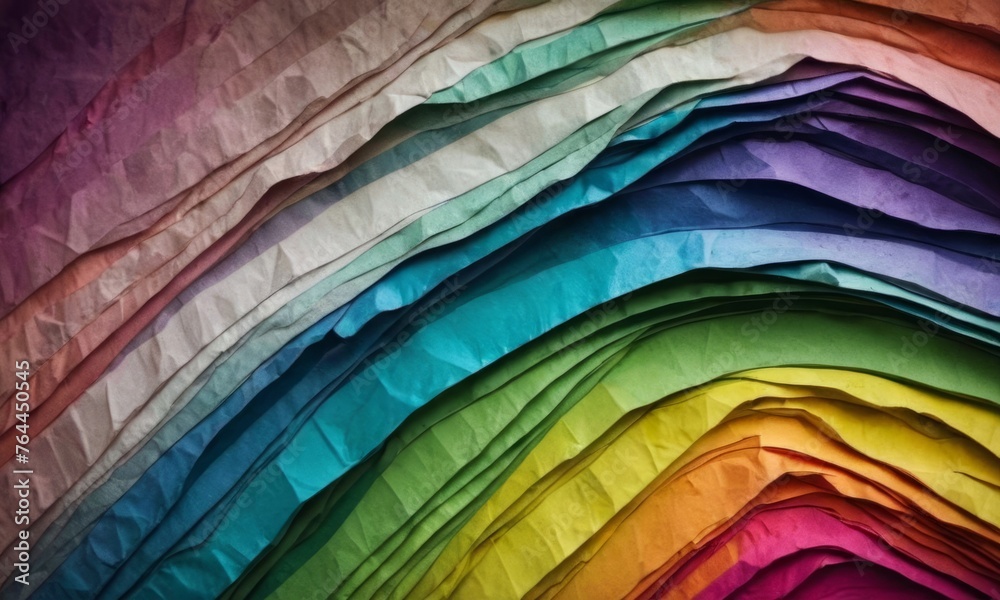 Paper. Rainbow of bold colors texture with overlapping layers of crumpled paper and stone - abstract background